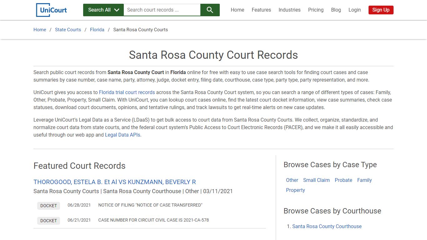 Santa Rosa County Court Records | Florida | UniCourt